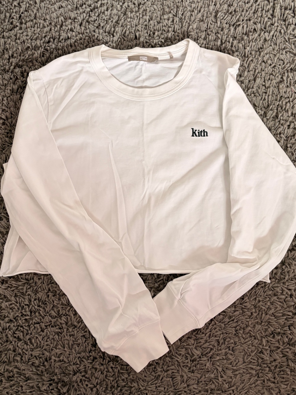 Kith White Long-Sleeve Crewneck with Small Black Logo